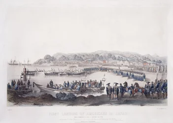 Az amerikaiak első partraszállása Japánban Gore-Hamában 1853. július 14-én,