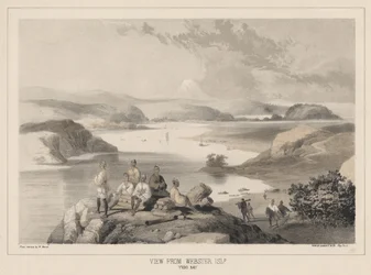 Kilátás a Webster-szigetről, Yedo Bay, litho by Sarony und Co., 1855 (chromolitho)