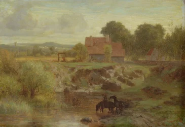Lovak átkelnek egy folyón az Ile de France-ban, 1855