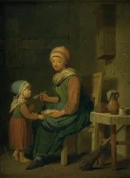 Egy farmer felesége, aki enni ad a lányának
