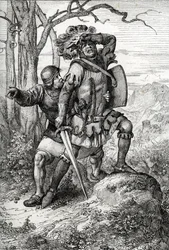 I. Lipót osztrák herceg, Habsburg ura egyik társától megment az 1315. november 15-i morgarteni csatában a svájci szövetségesek ellen, Svájc (a morgarteni csata 1315. november 15-én, I. Lipót osztrák herceget egy katona mentett meg)