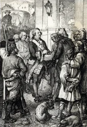 Francia forradalom: XVI. Lajos király átveszi Jean-Sylvain Baillytól, Párizs polgármesterétől a háromszínű kokárdát