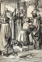 II. Henrik angol király (1133-1189), aki érintett Thomas Becket meggyilkolásában, vezekel az érsek sírjánál