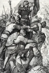 I. Othon of Baviere (1117-1183) csapatai Verona mellett Olaszországban 1155 (I. Ottó bajor herceg és serege Verona közelében, Olaszország 1155) Tollrajz a „Historische Memorabilian des In-und Auslandes”-ből” (Történelmi emlékek) írta Anton Ziegler