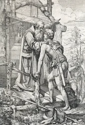 A fiatal Odoacre (kb. 433-493) Severin áldását kapta, Apotre de Norique, kb. 470 (Odoacer találkozik Noricum Severinus szerzetessel, aki megtudja, hogy egy napon híres lesz