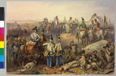 Az első koalíciós háború. 18.3.1793: Karl neerwindeni csata 1793 (akvarell)