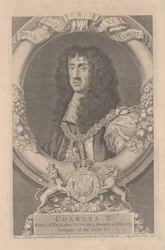 II. Károly, Anglia, Skócia, Franciaország és Írország királya, metszet: George Vertue (1684-1756)