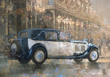 Karácsonyi fények és 8 literes Bentley (olaj, vászon)