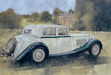 The Green and White Bentley at Althorp (olaj, vászon)