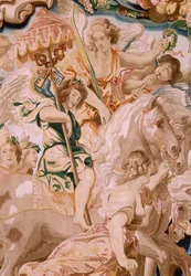 Flamand kárpit. Az Eucharisztia diadala sorozat. Az egyház diadala (El Triunfo de la Iglesia). Nyolcadik kárpit a sorozatban. Peter Paul Rubens modell. 1626-1628. Gyártás Jan II Raes, Brüsszel