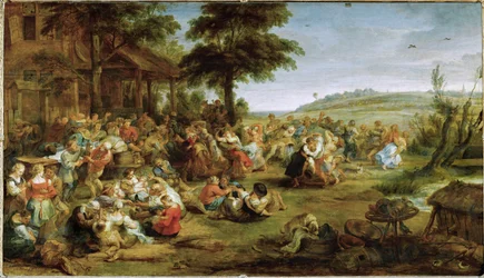 Egyházi ünnep vagy lakodalom egy faluban, 1635-38 körül (olaj, fa)