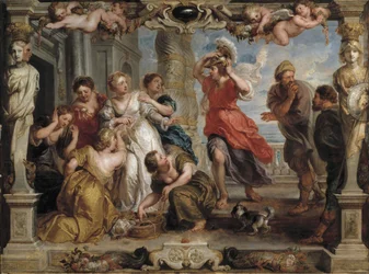 Akhilleuszt Odüsszeusz fedezi fel Lükomédész lányai között Szküroszon, 1630-1635