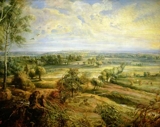 Őszi táj Het Steenre nyíló kilátással kora reggel, 1636 körül, a 211075 részlete