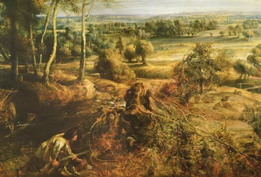Őszi táj Het Steenre nyíló kilátással kora reggel, kb. 1636, 211075 részlete