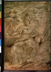 Marie de Medici (1575-1642) és Pallas Athéné (Marie de Medici mint Pallas Athéné). Peinture de Pierre Paul (Pierre-Paul) Rubens (ou Peter Paul vagy Petrus Paulus) (1577-1640). Olaj, fa, 22,5 x 15 cm