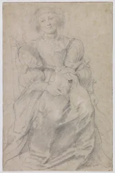 Hélène Fourment portréja, 1630-31 körül (fekete és vörös kréta, fehérrel kiemelve)
