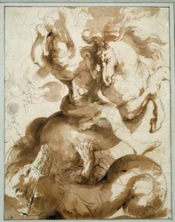 Szent György megöli a sárkányt. Pierre Paul (Pierre-Paul) Rubens (vagy Peter Paul vagy Petrus Paulus) rajza (1577-1640) Ec. Nagyzolás.