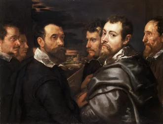 Önarckép egy mantovai baráti körben, Rubens, Pieter Paul (1577-1640), kb 1604 - Olaj, vászon, 77,5x161 - Wallraf-Richartz Múzeum, Köln