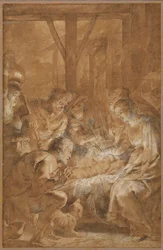 A Pásztorok imádása, 1613-1614 körül (toll és barna tinta barna mosással és fehér gouache)