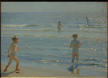 Fürdőző fiúk. Napsütés. Skagen