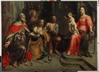 ""Bűnösök a Szűz előtt"" (Bűnösök a Szűz előtt) Peeter (Peter) van Lint festménye (1609-1690) 17. századi Állami Szabadtéri Múzeum Gatchina-palota, Szentpétervár