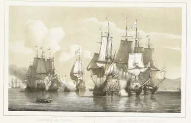 Livornói tengeri csata, 1653 Tengerészeti csata Livornóban. 1653. március 14. / Combat naval près de Livourne. 1653. március 14. (cím a tárgyon)