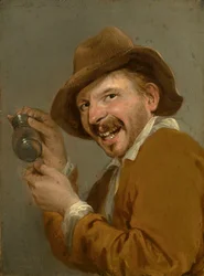 Íz: Nevető ember felfordított pohárral. Az Öt érzék megszemélyesítései sorozatból, 1635-66 körül (olaj, fa)