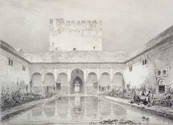 Medence és szökőkút az Alberca udvarában, Alhambra, 21. tábla a "Souvenirs de Grenade et de l