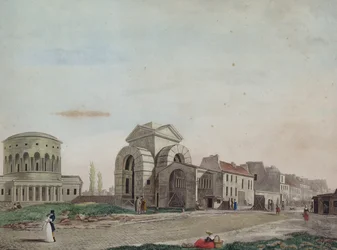Barriere du Faubourg Saint-Martin, 1809 (ceruza és színes akvatinta)