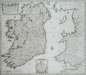 Sir William Petty Large Survey of Ireland című művének megtestesítője, Sutton Nicholls metszete, 1689-ben megjelent (metszet)