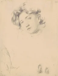 Tanulmány a lány fejéhez, 1900 körül (grafit szőtt papíron)