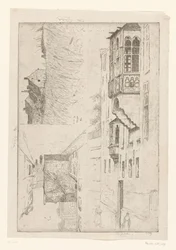 Búzamező házakkal és két kilátással a házakra a városban Blight lyuk; Champ de Blé / Rue Haute / Etude de la bretêche de l