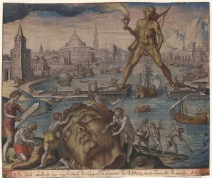 A rodoszi kolosszus (a világ hét csodájának sorozatából). Maarten van Heemskerck nyomán. 1572
