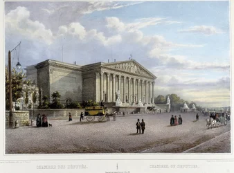A Képviselőház (Nemzetgyűlés) - a „Séta Párizsban és környékén” című műben, Jacottet és Benoist terve alapján, 1840 körül