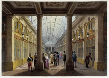 Az Orléans-galéria a Palais Royalban - a „Promenade dans Paris et ses environs” című műben, Jacottet és Benoist tervei alapján, kb. 1840