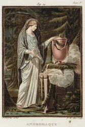 Andromakhé, jelmez Jean Racine „Andromakhé“ című művéhez, a „Kutatások minden nemzet viseleteiről és színházáról“ I. kötetéből, metszette Pierre Michel Alix (1762-1817), 1802