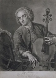 John Hebden (fl.1740-60), Händel zenekarának csellistája portréja, John Faber (1684-1756) metszete, 1741