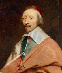 Részlet: „Armand Jean du Plessis, de Richelieu bíboros” (1585-1642): Philippe de Champaigne (1602-1674) műhelyének portréja