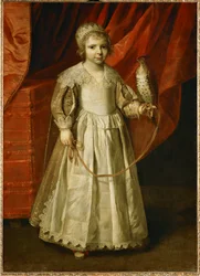 Gyermek sólyommal, valószínűleg Anne-Marie de Chevreuse, 5 éves, Claude de Lorraine, duc de Chevreuse lánya ...