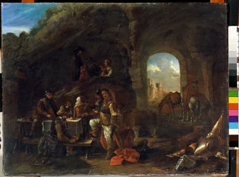 Taverna jelenet. Philips Wouwerman (1619-1668) festménye. Olaj, fa, 48 x 63 cm. 17. századi holland iskola. Állami M. Ciurlionis Művészeti Múzeum, Kaunas (Litvánia).