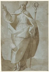 Saint Abbondio gérvágóval és bottal