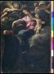 Rózsafüzér Madonna a gyermek Krisztussal, Szent Domonkossal és két angyallal, 1617 körül (olaj, vászon)