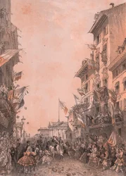 II. Vittorio Emanuele király belépése a lombardiai Bresciába