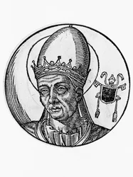 I. Benedek (Benedictus Bonosus, meghalt 579-ben), a katolikus egyház 62. pápájának portréja 575-ből, metszet