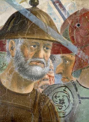Az igaz kereszt legendája, a Hérakleiosz és Chosroes csatája, egy szakállas katona részlete, elkészült 1464-es freskó