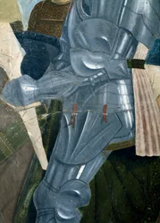 Az igaz kereszt legendája, Konstantin győzelme a Milvius-hídi csatában, páncélrészlet, elkészült 1464-es freskó