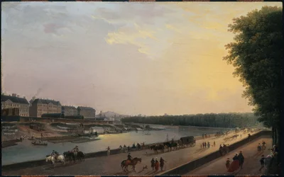 A Szajna a Grenouillère-nél, kilátás a Tuileriák vízparti teraszáról, 1777 körül (olaj, fa)