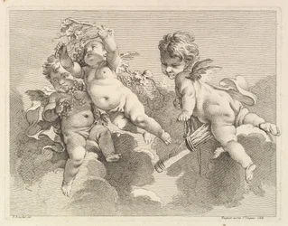 Három szerelem, az egyik tegezt tart, a másik, szőlő, 1727-60.
