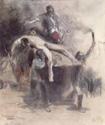 Férfiak elhurcoltak egy holttestet, 1848. február 23. (guache)