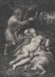 Egy szatír, aki felfedezi az alvó Vénuszt, oldalán Ámorral, 1801.
